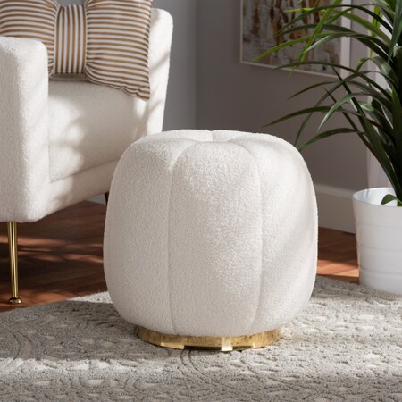 Baxton Studio Raelynn Modern and Contemporary Ivory Boucle Upholstered and Gold Metal Ottoman 220-12869-ZORO